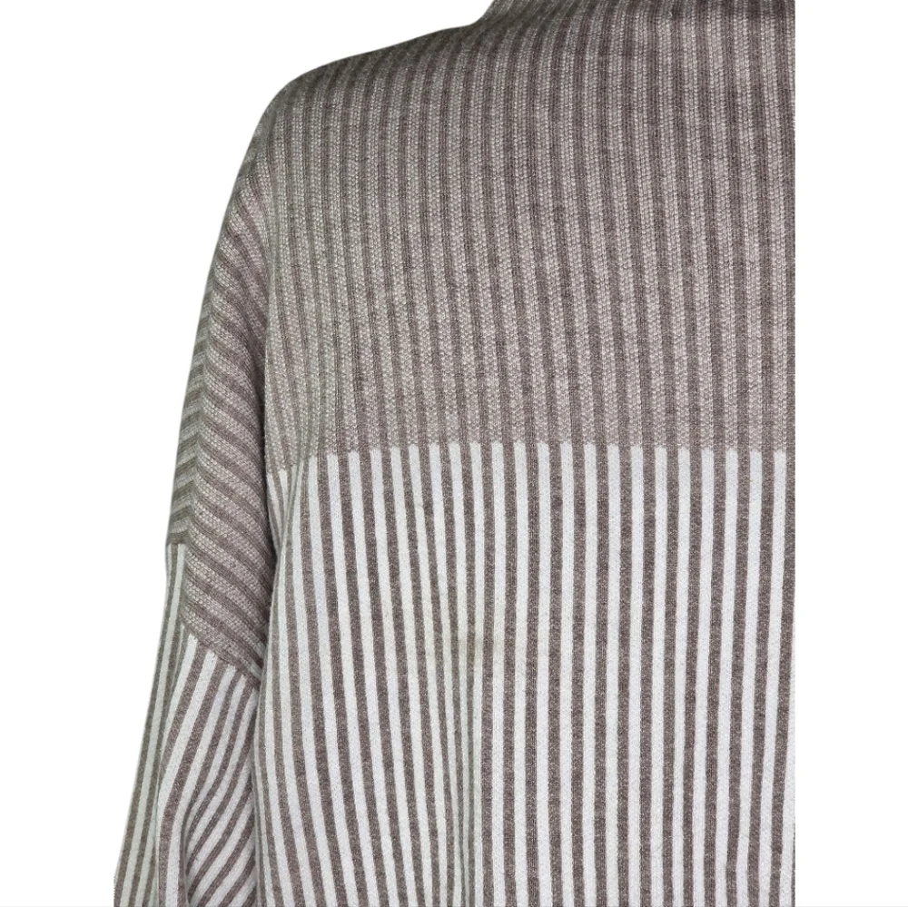 Rachel Zoe Striped Mock Neck Oversized Sweater Taupe Cream Plus Size 2X